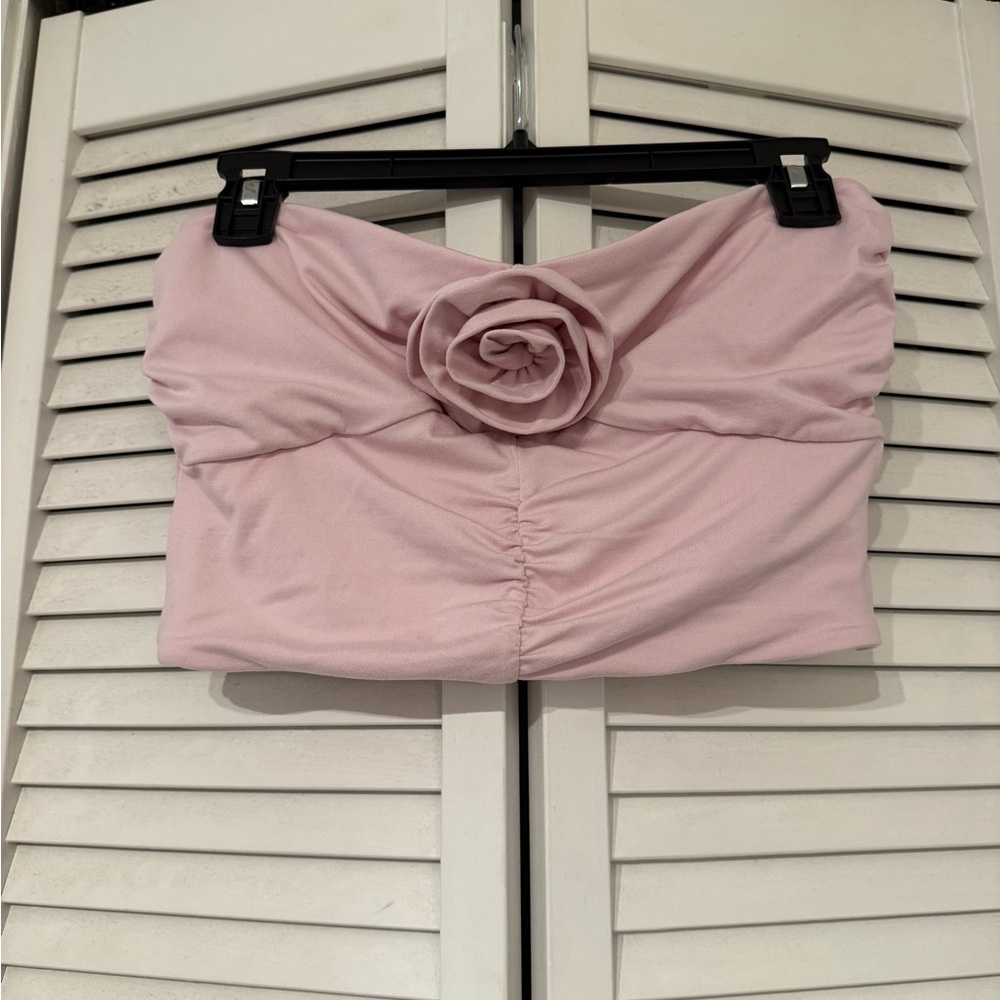 Pink Strapless Top with Rose Detail